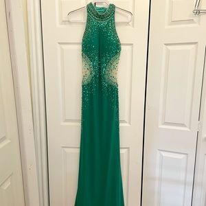 Mori Lee Emerald High Neck Backless Gown